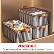 Caja de almacenamiento plegable de tela no tejida con mango para ropa, vaqueros, mantas, organizador de armarios y estantes - talla negra XL - Ver 6