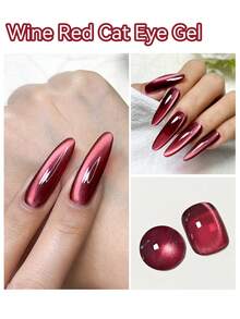 AiFer 1瓶15毫升水晶猫眼磁性凝胶指甲油，酒红色猫眼凝胶指甲油，可卸UV LED凝胶，适合四季美甲设计。 - 酒紅色 - 查看 4