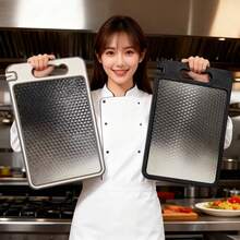 1块不锈钢砧板，多功能双面切菜板，厨房切菜板，餐厅及露营装备，防滑手柄设计，防锈材质，户外旅行必备 - 黑與白 - 查看 2