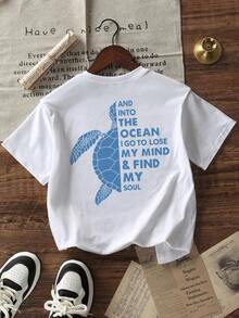 Camiseta feminina de verão, novo design simples com estampa de slogan, estilo casual para férias, modelagem solta, gola redonda, mangas curtas, blusa para o dia a dia, adequada para uso diário e férias. Camiseta feminina. - Branco - Ver 7