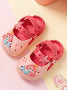 儿童夏季玛丽珍凉鞋，卡通美人鱼公主镂空木屐 - 粉色 - 查看 9