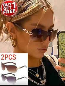 2 chiếc kính thời trang gọng lớn kiểu dáng Y2K ôm sát mặt, mang hơi hướng tương lai. - 2pc (trà đôi và xám đôi) - Xem 1