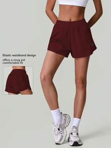 Short d'été léger pour femme avec ceinture élastique pour sports de plein air, course et yoga - Rouge foncé - Voir 9
