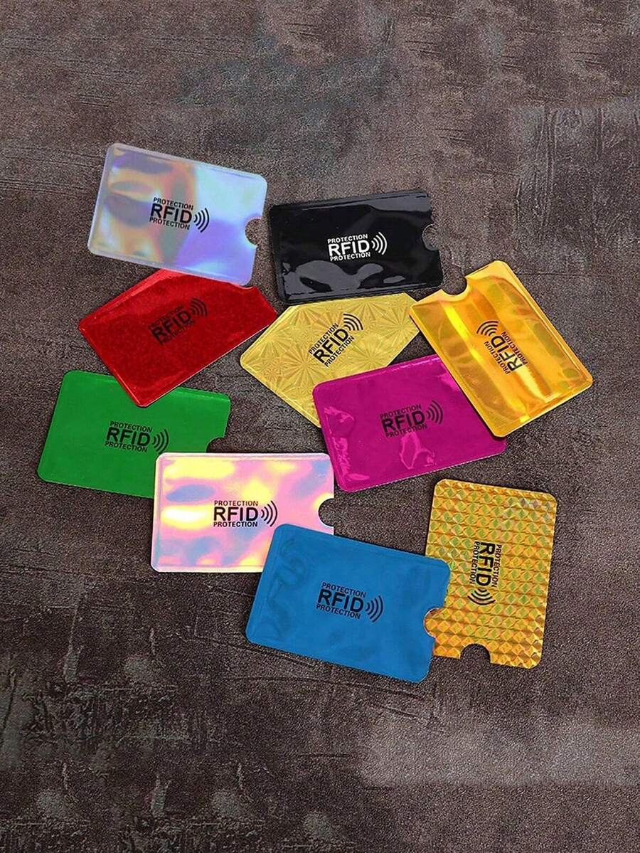 10/1 pieza Titular de tarjeta con bloqueo RFID, funda de tarjeta de identificación plateada, protección de aluminio de alta calidad con blindaje RFID, material de blindaje ligero y protector, fácil extracción de tarjetas. Adecuado para tarjetas de identificación, tarjetas bancarias, tarjetas de crédito, etc. - Multicolor - Ver 1