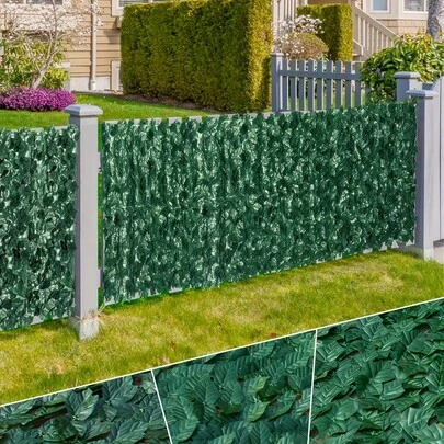 1 Roll 9.8ft Artificial Dark Green Vine Privacy Screening Wall Decor, Fake Hedge Fence And Vine Wall Decor For Balcony, Patio, Backyard Greenery, Spring/Summer