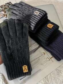 男士冬季保暖针织手套一双，双层设计，指尖带触屏功能，适合聚会、驾驶、跑步、手机游戏和日常活动，万圣节配饰，冬季手套，雪地手套 - 彩色 - 查看 12