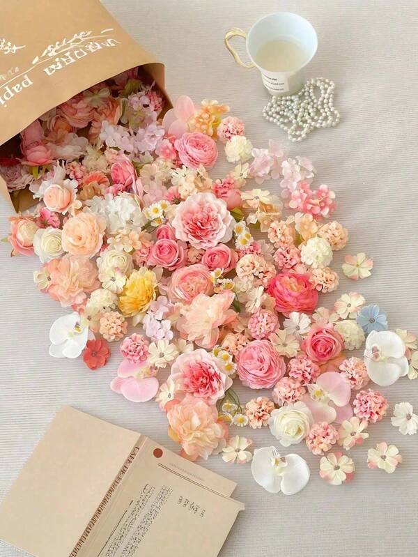 5/20/50pcs Mini Artificial Silk Pink Rose & Daisy Fake Flowers, Suitable For Crafts, Loose Artificial Floral Heads, Sunflower Bulk, Applicable For Wedding Hair Accessories, Hats, Dresses, Autumn Decor