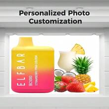2D Flat - Elf Bar BC5000 Disposable Vape | Strawberry Pin Colada Flavor, Yellow-Pink Gradient, Official Licensed 2D Wall Hanging, Fabric, 90g/M², Polyester, Ideal For Valentine'S Day & Holiday Gift, Home Decoration Tapestry - 1PC - Xem 5