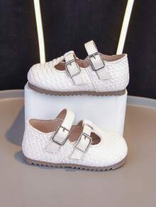 Spring New Girls Minimalist Woven Leather Shoes, Children Flat Shoes, Suitable For Spring And Autumn Seasons - White - View 1
