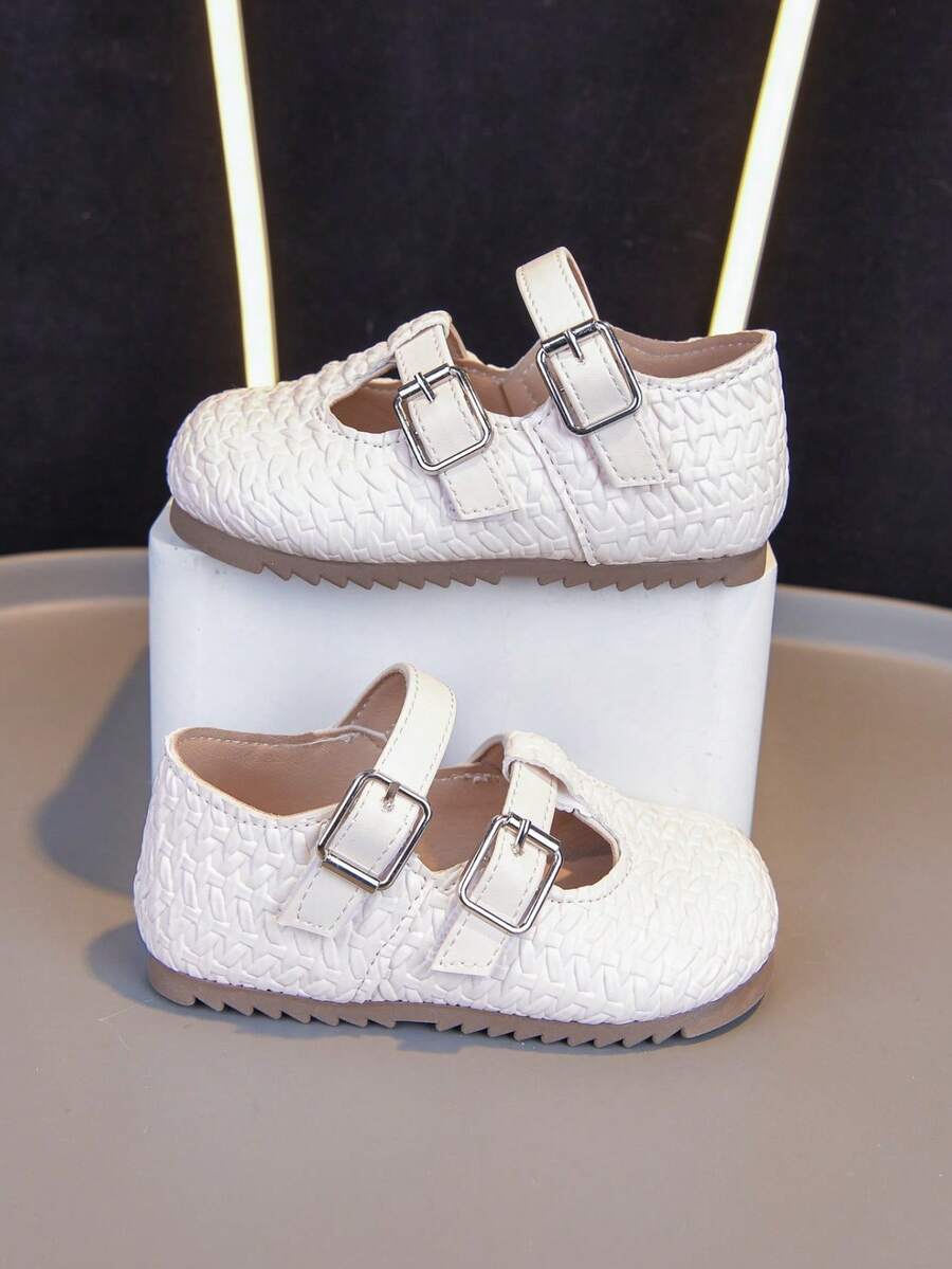 Spring New Girls Minimalist Woven Leather Shoes, Children Flat Shoes, Suitable For Spring And Autumn Seasons - White - View 1