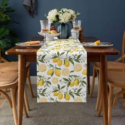 Lemon Leaf Branch Table Runner, Vintage Floral Plant Decor For Kitchen, Dining Room, Indoor/Outdoor Holiday Party Wedding, 13x35/13x47/13x72/13x90/13x108 Inches
