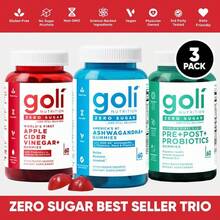 Goli Zero Sugar Best Seller Trio - World's First 3-In-1 Pre, Post, Probiotic, Apple Cider Vinegar With Vitamin B12 And Probiotics To Address Bloating, Ashwagandha & L-Theanine, Vitamin D Gummies. Gluten-Free, Vegan, Non-GMO & Gelatin-Free - 666g - Xem 1