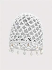 春夏韩风小众镂空珍珠吊坠网眼针织帽，轻薄透气，法式优雅甜美慵懒风，时尚百搭 - 彩色 - 查看 7