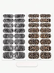 2pcs/Pack Spring/Summer Leopard Print Nail Stickers, Shiny Zebra Pattern Sweet & Cool Style Nail Decals, Easy To Use, Suitable For Women DIY Home Manicure - Multicolor - View 5