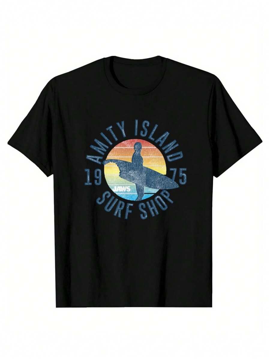 Men's Jaws Retro Amity Island Surf Shop T-Shirt - Black - View 1
