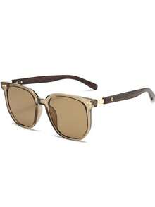 1副/2副/5副复古木腿方框时尚眼镜，男女皆宜，适合派对、日常佩戴、旅行和度假。 - 木紋腿墨鏡 - 查看 1