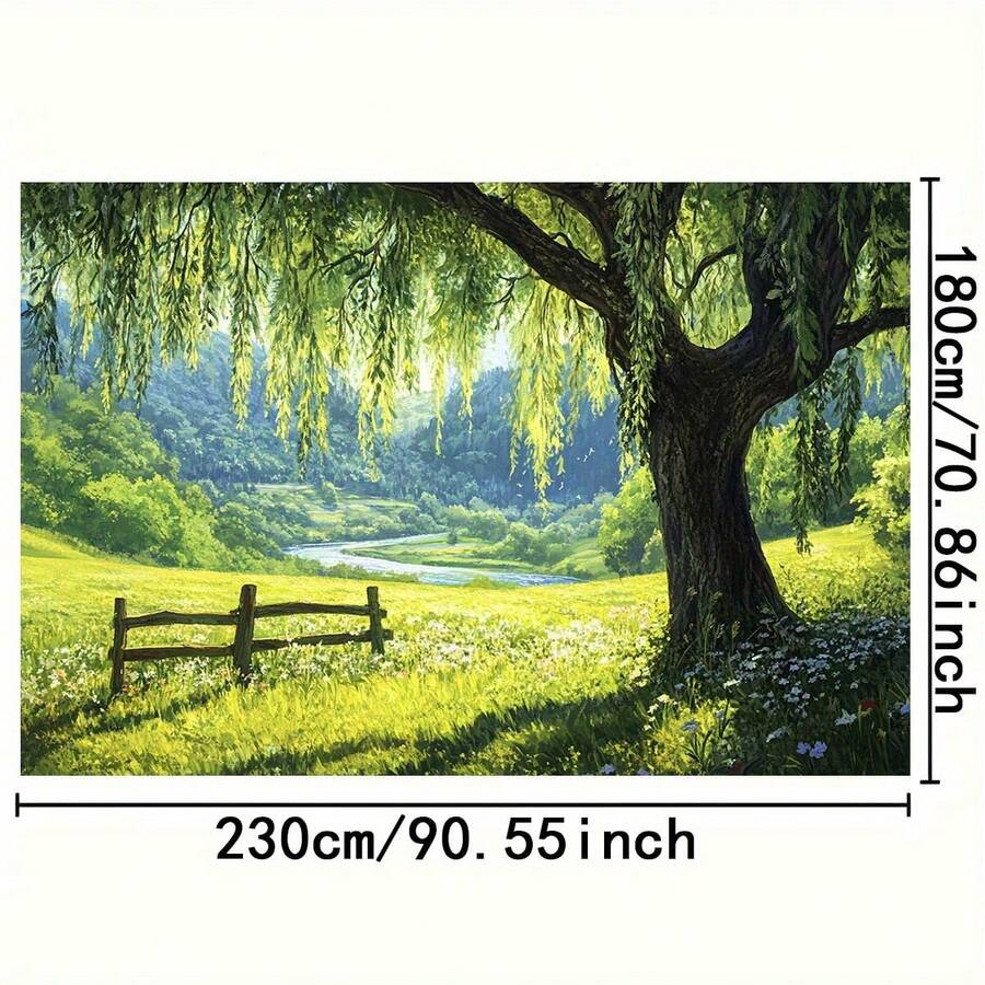 2D平面草地派对背景，带木栅栏 - 春季婚礼装饰，绿色背景，适用于各种活动，多种尺寸可选，2D平面设计 - 20 - 查看 1