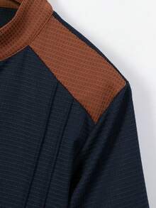 2pcs Men's Set: Contrast Button Collar Short Sleeve Polo Shirt + Slim Fit Drawstring Waist Pants, Lightweight Casual Breathable Summer Outfit - Navy Blue - View 6