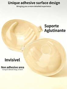 2 Unidade de Adesivo de Seio Descartável com Palma Invisível (Com Alça Larga Estendida de 3cm), Cor Ameixa, Acessório de Lingerie Feminina. - Bege *2 - Visão 6