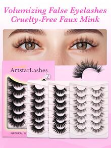 7 Pairs 3D Mink Lashes Cat Eyelashes Fluffy Wispy Volume Lashes Natural Feathery Effect Lightweight Flexible Band Fake Lashes - View 2