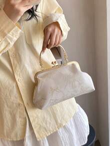 Bolso de mano con estampado de graffiti de moda, elegante bolso de tela para fiesta y compras, colocación del estampado al azar - Beis - Ver 3