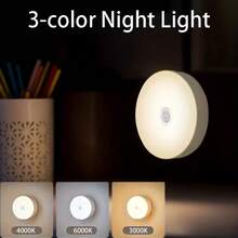 1pc/3pcs/6pcs USB Charging LED Round Light, Button Night Light, Cabinet Light, Adjustable Color Temperature, Three Colors (Warm Light/White Light/Natural Light), Button Switch, Portable Bedside Lamp, Suitable For Kitchen, Bedside, Wardrobe Corridor, Reading, Stage Lighting (250mAh) - USB - View 2