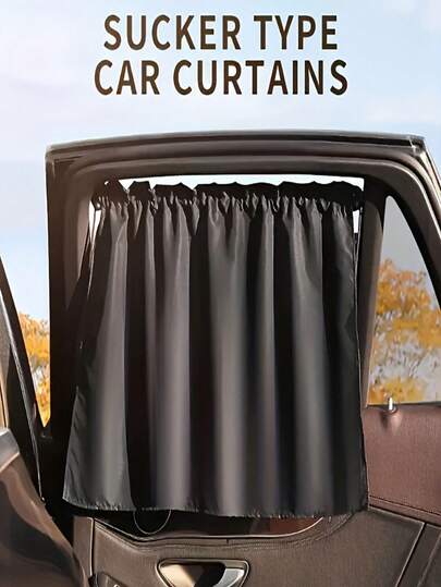1pc Black Car Sun Visor With UV Protection And Heat Insulation, Suction Cup Design, Sliding Privacy Curtain, Hooks Or Suction Cup Installation, Easy To Install And Adjust