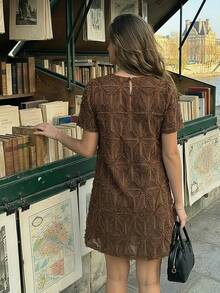 【天使之吻】法式优雅中长连衣裙，2026春夏新品，高端圆领度假风短款连衣裙 - 咖啡 - 查看 5