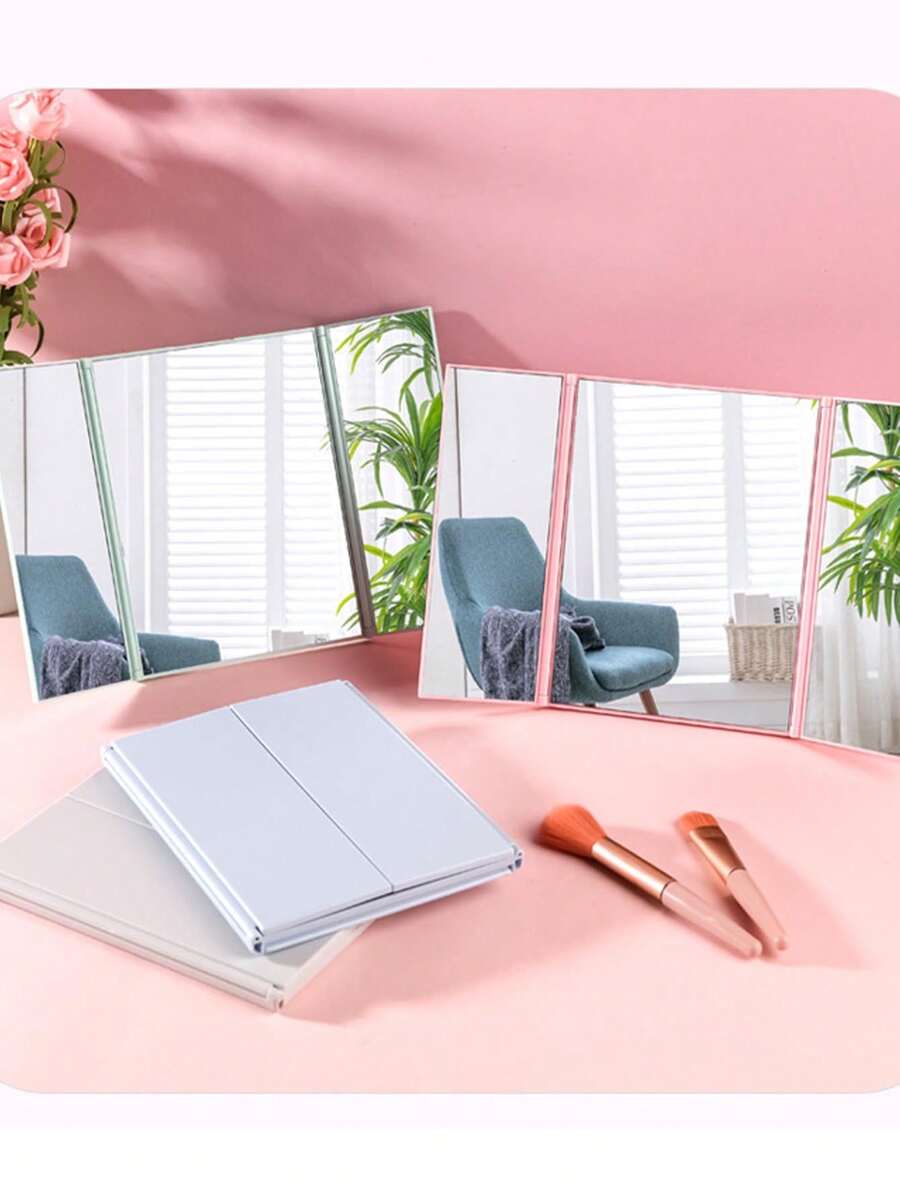 Gương gấp 3 cánh, góc nhìn 360°, mặt kính ABS, gương cầm tay thích hợp cho cắt tóc, cạo râu, trang điểm, gương trong suốt chống sương mù độ nét cao, có thể gập lại, di động, dễ sử dụng, thích hợp cho trang điểm, du lịch, làm quà tặng, không cần pin. - Nhiều màu - Xem 1