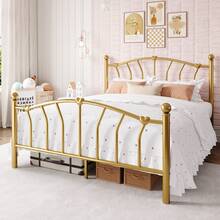 Allewie 14 Inch Twin/Full/Queen/King Size Metal Platform Bed Frame With Heart-Shaped Headboard And Footboard/Iron-Art Mattress Foundation/Under Bed Storage/No Box Spring Needed/Easy Assembly/Noise-Free/Gold - 金色 - 查看 2