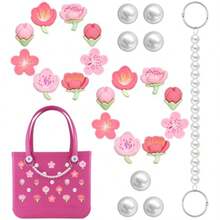 Pearl Flower Charms For Bogg Bags Accessories Women Girls With Detachable Chain - Stylish Durable Decorative For   Totes Rubber Beach Bags Sakura - As Pic - View 1