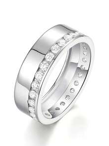 Minimalist Smooth Round Synthetic Cubic Zirconia Geometric Couple Rings, Jewelry Gift For Valentine's Day - White - View 6