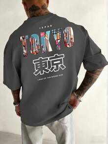 Zrgoth 男士时尚百搭“TOKYO”英文标语及东京元素印花短袖T恤 - 深灰色 - 查看 2