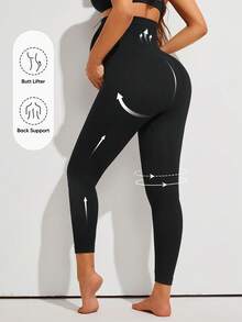 Women's Solid Color High Elasticity Maternity Leggings With Abdominal Support - Black - View 2