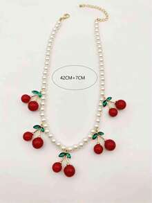1 pièce Nouveau collier pendentif perle de la série de fruits style européen et américain, cerise douce. Accessoire décontracté pour les vacances à la plage et l'usage quotidien pour les femmes - Multicolore - Voir 2
