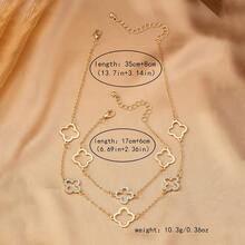 Bộ 2 món dây chuyền và vòng tay mặt dây chuyền hình cỏ bốn lá rỗng đính đá lấp lánh cao cấp, thời trang, thanh lịch, phù hợp cho trang phục hàng ngày và lễ hội của các cô gái tuổi teen, quà tặng. - Vàng - Xem 3