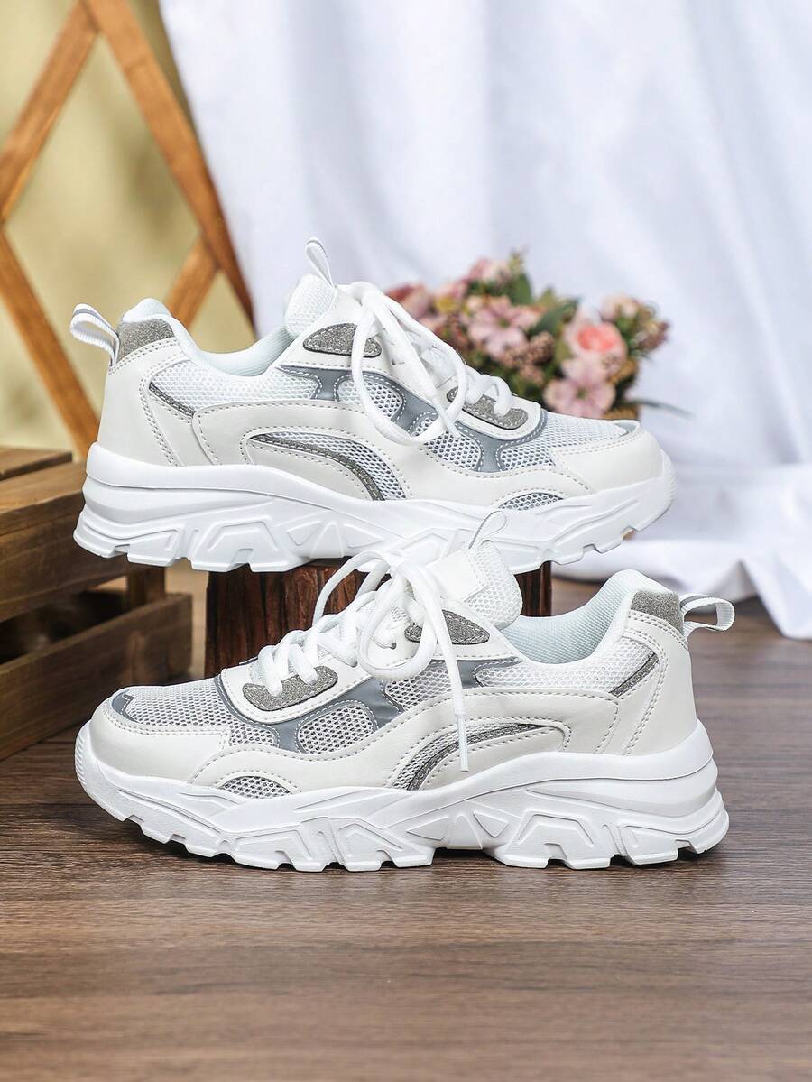 Giày thể thao nam, phối màu trắng và xám tối giản, giày đế xuồng, giày thể thao ngoài trời, giày chạy bộ đa năng, giày tập gym đế dày, unisex, phong cách retro sinh viên.