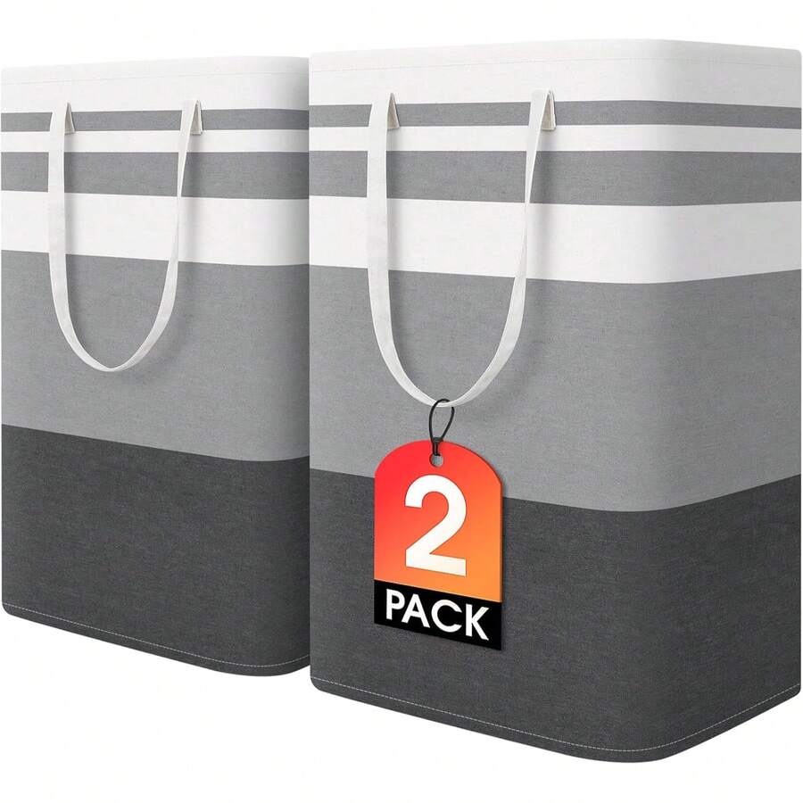 Large 2-Pack Laundry Baskets, Waterproof, Freestanding, With Reinforced Handles, Suitable For Laundry Rooms, Dormitories, Bathrooms, Bedrooms (Grey, 75cm Long X 2) - 查看 1