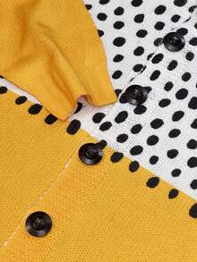 大码女式上衣，大码毛衣，波点拼接针织开衫，复古波点撞色图案，适合日常通勤、休闲外出，复古风格 - 彩色 - 查看 5