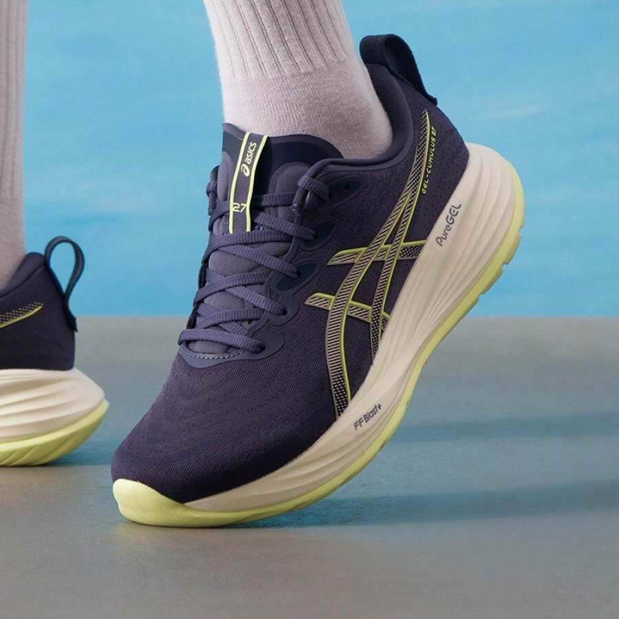 Asics 男士跑步鞋 GEL-CUMULUS 27 休闲舒适轻便运动鞋 1011B960-500 - 灰色/黃色/黑色 - 查看 1