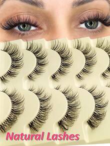 Rikuaild 5 Pairs Natural Look False Eyelashes - Transparent Band Natural Style Fake Lashes, Elongated Outer Corner Design For Natural Makeup Look - Reusable False Eyelashes, Suitable For Dates, Travel - Natural Lashes - View 1