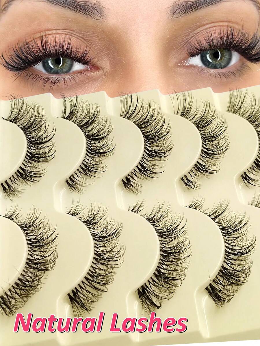 Rikuaild 5 Pairs Natural Look False Eyelashes - Transparent Band Natural Style Fake Lashes, Elongated Outer Corner Design For Natural Makeup Look - Reusable False Eyelashes, Suitable For Dates, Travel - Natural Lashes - View 1