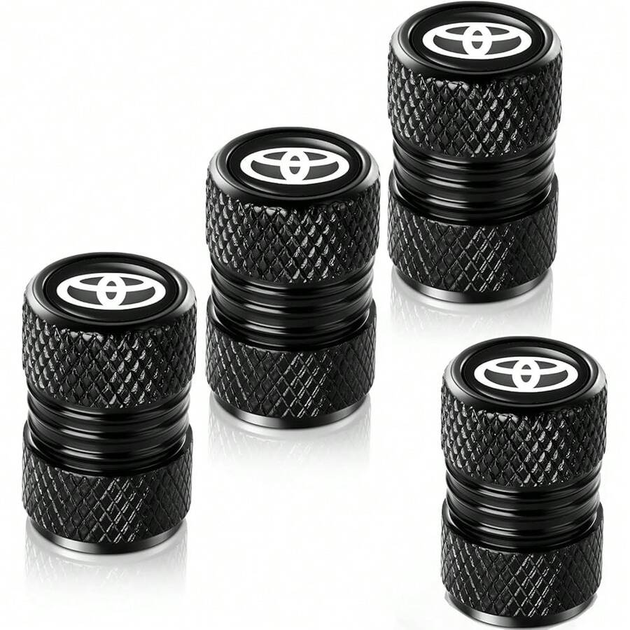 NEW- Tire Valve Stem Caps For , Corolla, RAV4, Highlander Metal Car Wheel Air Caps Auto Valve Stem Caps Accessories 4 Pcs Black - black01-Tire-A6 - Xem 1