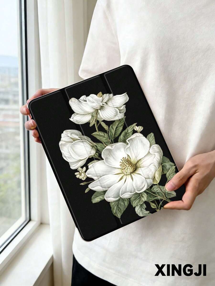 白色花卉图案保护套，1 件装，兼容 10.2 英寸（第十代）/（A16）11 英寸（第十一代）2025、Pro 11 英寸 2021/2020、Galaxy Tab A8 10.5 英寸 2022、Matepad 10.4/Tab，带笔槽，防摔，平板电脑支架，自动休眠/唤醒 - 彩色 - 查看 1
