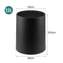 Shoze Small Design 8L/12L Garbage Bin Rotating Lid For Easy Use In Kitchen, Office, Bathroom, Bedroom, Sports Room - Black 12L - View 4