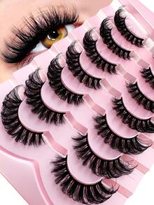 7 Pairs DD Curl Russian Lashes, Thick & Curly 3D Faux Mink Cat Eye Lashes, 8D Fluffy Lash Extensions For Eye Makeup - Black - View 1