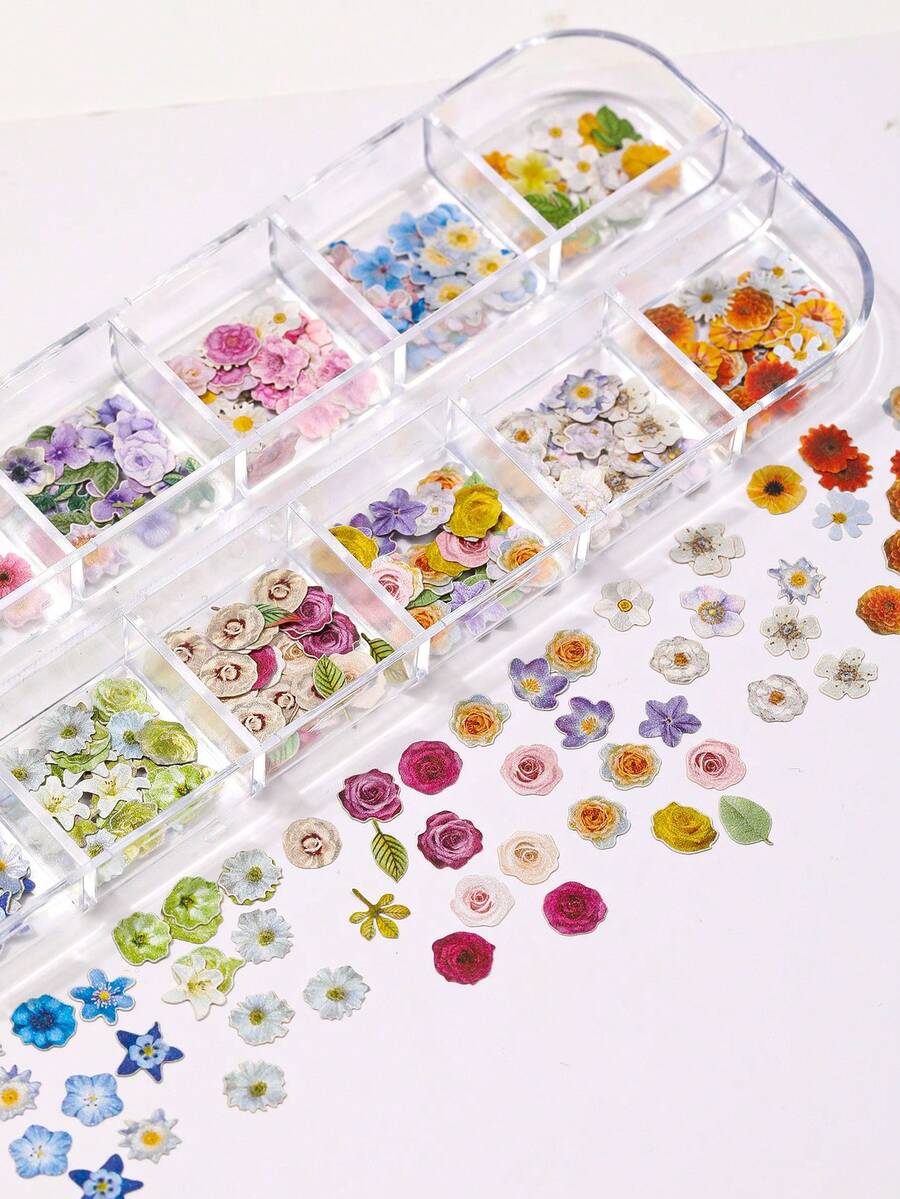 1盒3D木浆花朵美甲装饰套装 - 逼真蝴蝶花朵美甲贴纸，透明装饰，适用于凝胶指甲油设计、DIY美甲沙龙贴纸、新娘婚礼派对美甲配件