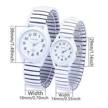 XAPWV 1 Cặp đồng hồ thạch anh đôi, số Ả Rập, kiểu dáng thời trang thường ngày dành cho người trung niên và người cao tuổi, 1 nam 1 nữ, dây đeo co giãn - trắng - Xem 6