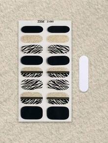 Bộ 16 miếng dán móng tay gel bán khô, màu be thạch, không cần đèn UV, chất lượng salon, bền lâu. - màu đen - Xem 3