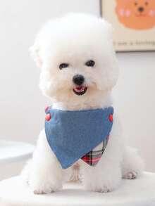 PETCIRCLE 1件宠物狗猫可爱快乐小狗小型犬户外时尚休闲浪漫可爱格子围兜配饰 - 彩色 - 查看 7